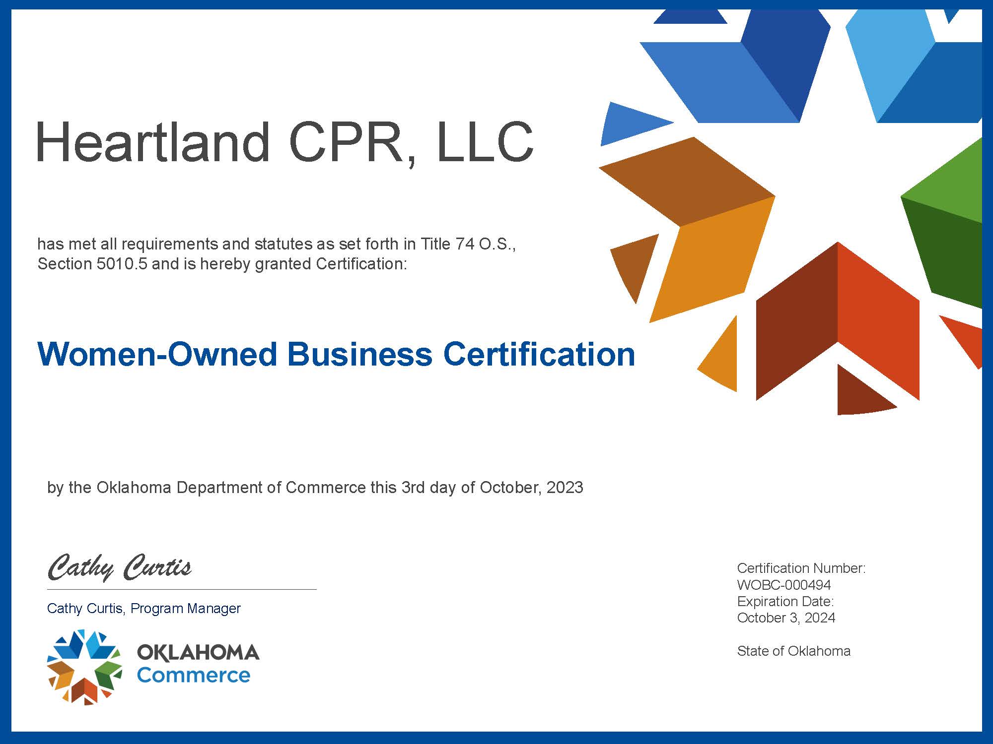 Women Owned Business Certificate